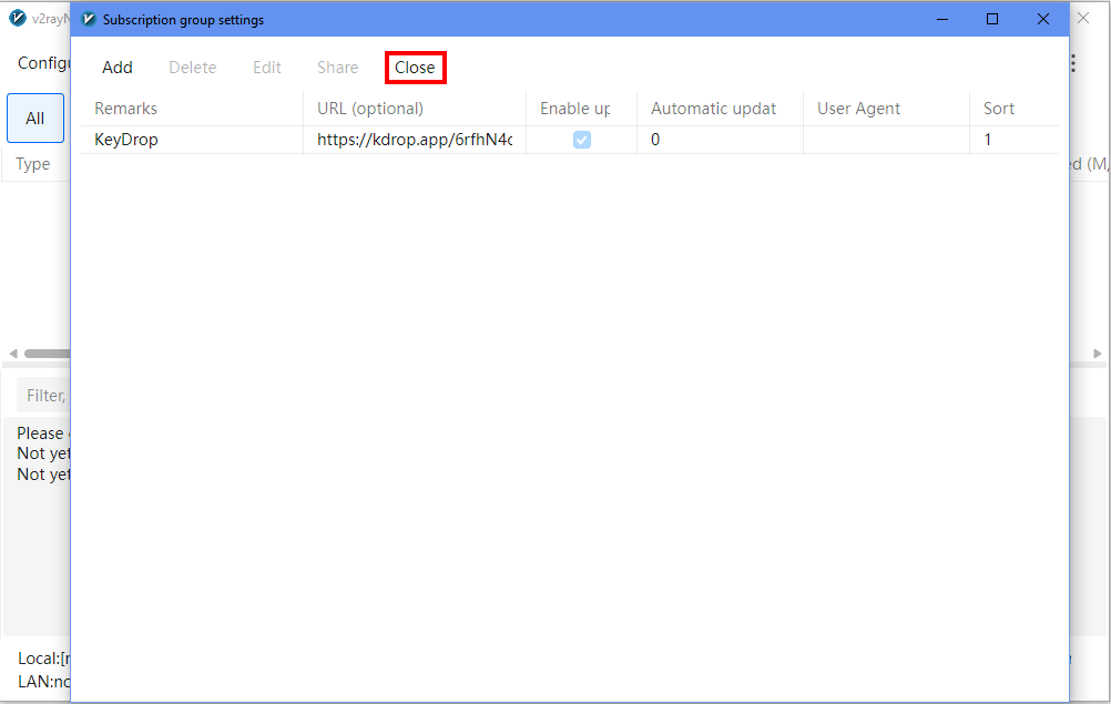 Закрытие настроек